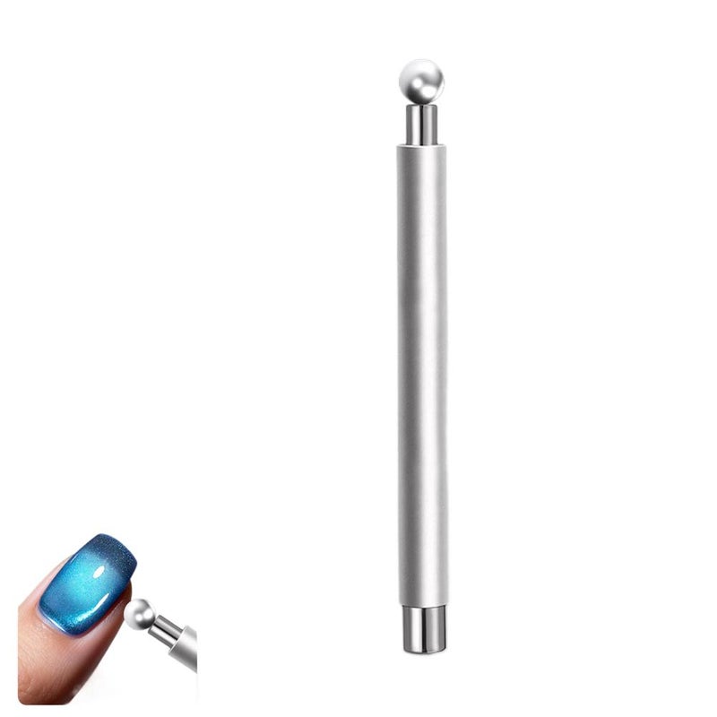 Double-ended magnetic nail wand with powerful cat-eye magnet and steel ball to attract wide-angle glass cat-eye beads.